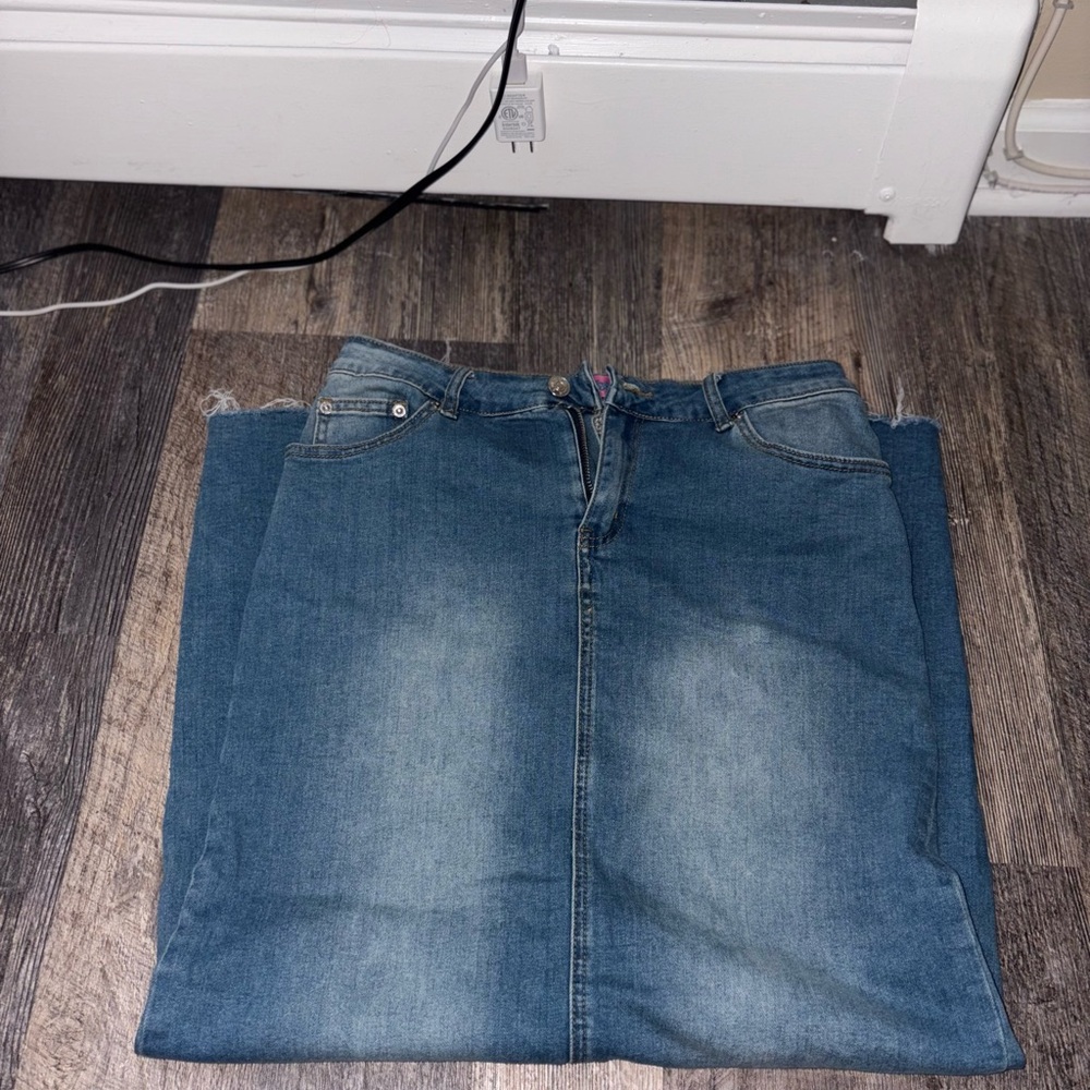 Edikted Blue Denim Maxi Skirt